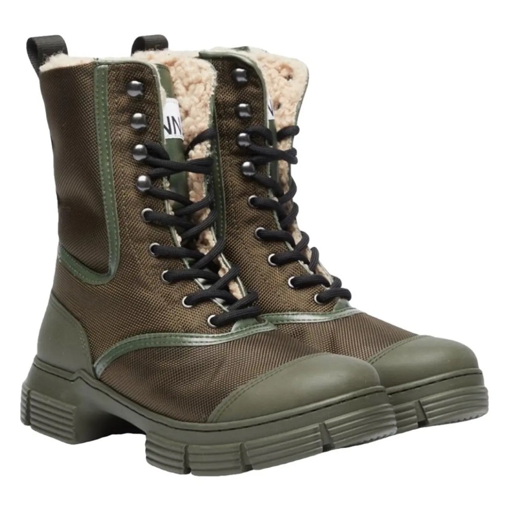 Ganni Combat Lace Up Shearling Boots LIKE NEW